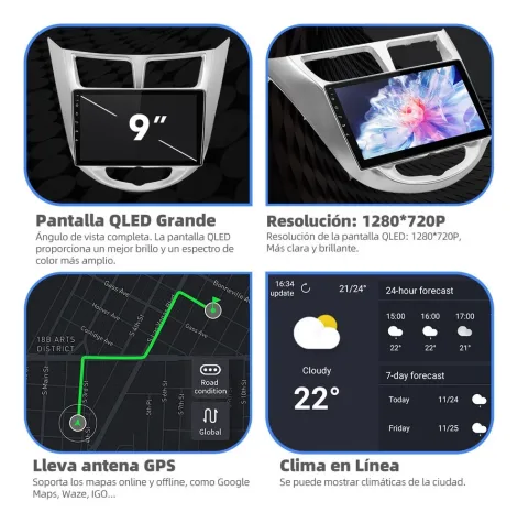HYUNDAI ACCENT 2011/2016 KIT STANDARD - CENTRAL MULTIMEDIA 9" ADAK ANDROID 4CORE + 4GB RAM + 64GB ROM